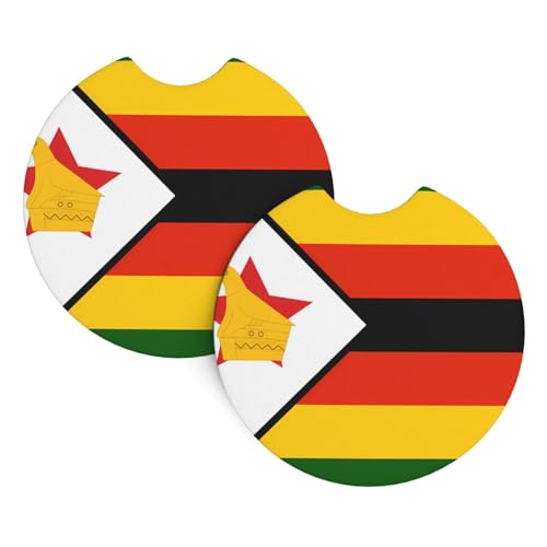 YYHHAOFA Lot de 2 sous-verres de voiture imprimés drapeau du Zimbabwe – Durable, imperméable et élégant pour porte-gobelet