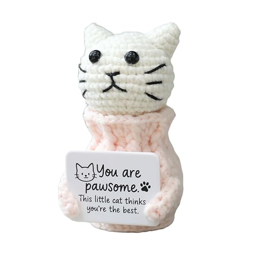 YOOJEE Positive Crochet Cat – “You are Pawsome” Birthday Christmas Thanksgiving Gifts for Women Sister Daughter Kid Thank You Gift for Coworker Teacher Emotional Inspirational Support Crochet Animals