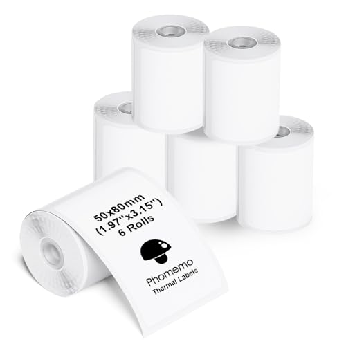 Phomemo M110/M220/M221/M200/M120/M100/M108/M150/M250/M260 Selbstklebende Etiketten 1.97 x 3.15(50x80 mm) Thermoetiketten papier für Phomemo Etikettendrucker 100 Etiketten pro Rolle (6 Rollen)