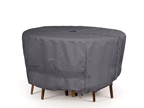 Covermates Round Dining Table/Chair Set Cover - Water-Resistant Polyester, Mesh Ventilation, Center Hole for Umbrella, Patio Table Covers-Charcoal Covermates Round Dining Table/Chair Set Cover - Water-Resistant Polyester, Mesh Ventilation, Center Hole for Umbrella, Patio Table Covers-Charcoal