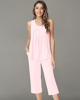 NACHILA Women's Pajama Set - Viscose Bamboo Sleeveless Tank & Capri Pants, Lace Trim, XX-Large - View #8