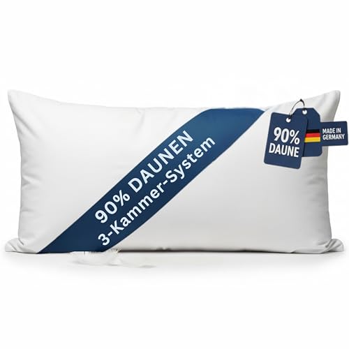 Brönning 3 Kammer Daunenkissen 40x80 - Made in Germany | Kopfkissen Daune und Federn | Kissen 40 x 80 ideal für Allergiker | Weiches Schlafkissen 40x80 | Atmungsaktives Pillow für alle Schlaftypen
