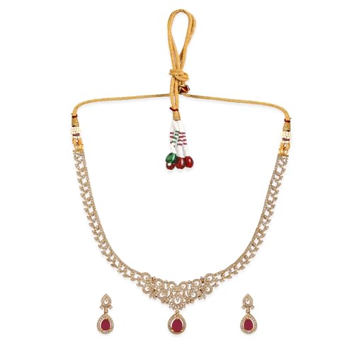 Image of Rubans American Diamond Zirconia Necklace Set Traditional Stylish Jewellery Gift for Women & Girls