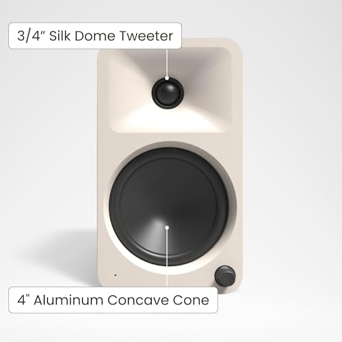 Image of Kanto ORA4 140W Powered Reference Speakers with Bluetooth 5.0 and USB-C Input | 4 inch Woofers with Deep Bass Extension | Bi-Amplified | 80 Hz Automatic Crossover | Reference Quality Sound | Pair | Cream