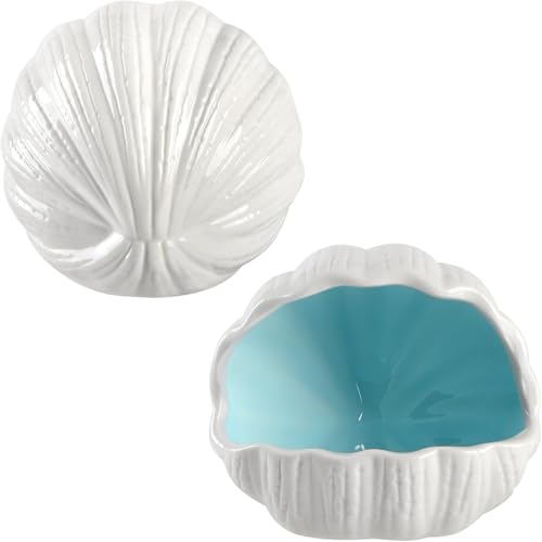 Image of RUIAN Cute Aquarium Decorations Ceramic Conch Shell-Shaped House Thematic Betta Fish Tank Accessory Decor Ornament Hideout Cave for Fish Playing or Hiding (Blue-Small)