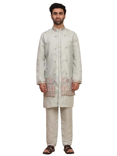 Image of Pro-Ethic Style Developer Men's Silk Embroidered Indowestern Sherwani Style Kurta Pant with Long Jacket wedding Outfit for Men (C-141)