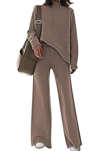 Pink Queen Damen 2-teiliges Stehkragen Pullover Lounge-Set Homewear Hose weitem Bein Trainingsanzug Outfits Khaki M