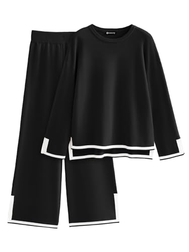 Knit Lounge Sets for Women Long Sleeve Sweater Pajama Sets Sweatsuits 2 Piece Pant Sets Casual Tracksuit Travel Outfits