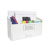 Material: Holz DRULINE Briefbox Briefablage Organizer Weiß mit Letters Home Office Schriftzug 30 cm x 18 cm 12 cm
