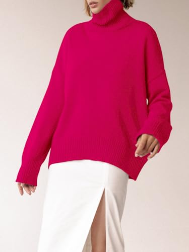 Image of YKR Women's Turtleneck Sweater Chunky Long Sleeve Knitted Pullover High Low Hem Trendy 2025 Fall Winter Basic Jumper Top