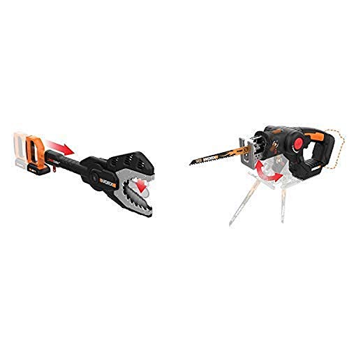 WORX WG320 JawSaw 20V PowerShare Cordless Electric Chainsaw with Auto-Tension with WX550L.9 20V AXIS 2-in-1 Reciprocating Saw and Jigsaw with Orbital Mode, Variable Speed and Tool-Free Blade Change