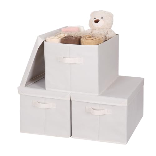 Image of WUIKE Fabric Storage Bins with Lids, Beige, Extra Large, 3-Pack