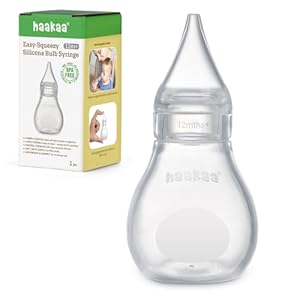 Haakaa Silicone Baby Nasal Aspirator | Easy-Squeeze Nose Bulb Syringe | Baby Nose Cleaner , 12m+ Infant &Toddler – BPA Free Silicone