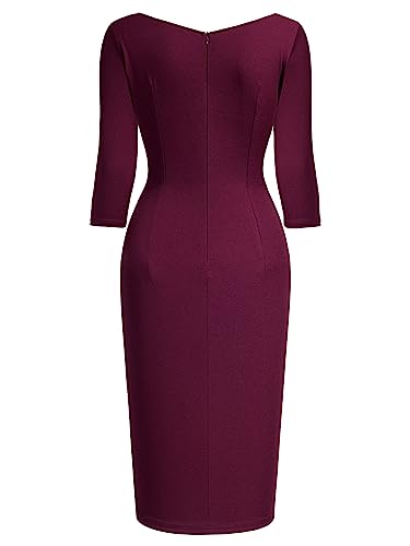 Image of AISIZE Women's Retro 3 /4 Sleeve Ruched Elegant Business Pencil Sheath Dress