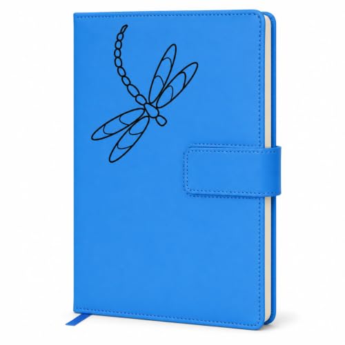 The Amazing Office Dragonfly Refillable Journal, Light Blue Faux Leather, 200 Lined Pages, 5.75x8.5 Inch Notebook with Magnetic Clasp and Pen Holder, Writing Diary for Women and Men