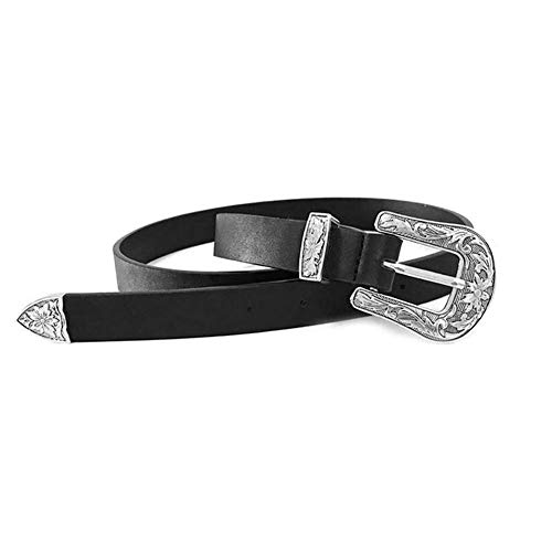 Women Leather Belt Vintage Waist Belts Black Elastic Band With Double Buckle Silver For Pants Jeans2
