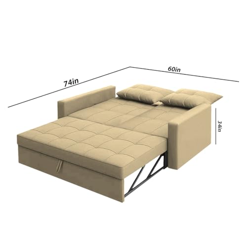 Image of Emilio 2-Seater Sofa Cum Bed for Living Room, Office & Home | Premium Fabric Pull-Out Sofa Set with 1 Year Warranty | Space Saving Convertible Sleeper Sofa | Cream Colour