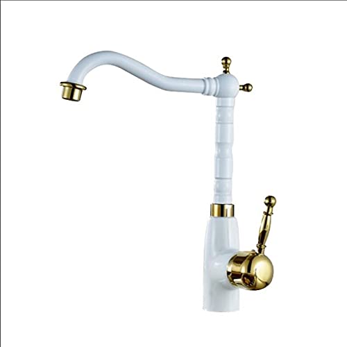 Robinet de cuisine blanc et doré mitigeur d'évier col de cygne orientable à 360°