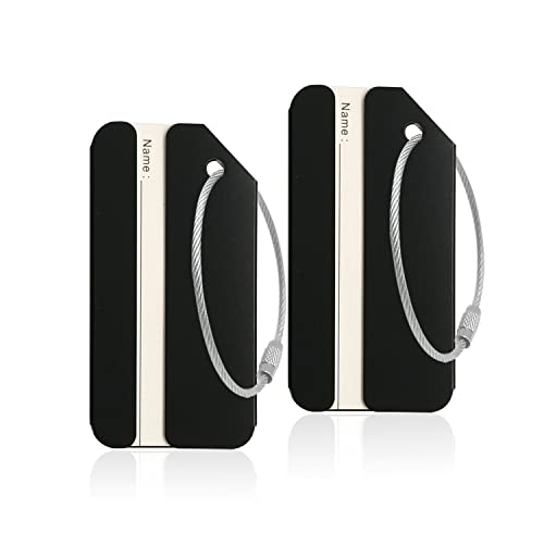 2Pack Black Aluminum Luggage Tags with ID Card by Ovener