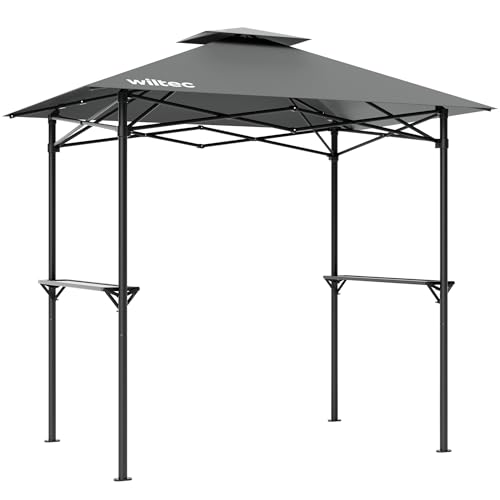 Wiltec Gazebo per barbecue grigio 2,45 x 1,52 m con telone di copertura e due ripiani