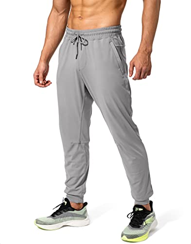 Men's Sweatpants With Zipper Pockets Athletic Pants Traning Track Pants Joggers For Men Soccer, Running, Workout (Light Grey, Small) #TOP1