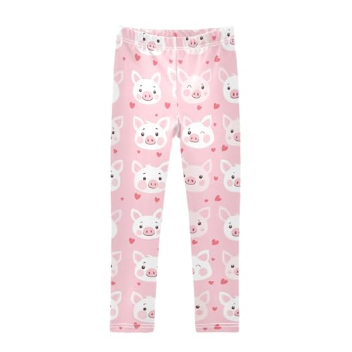 Pig Face Girls' Leggings Toddler Doodles Pink Hearts Kids Yoga Pants Dance Active Tights 4T