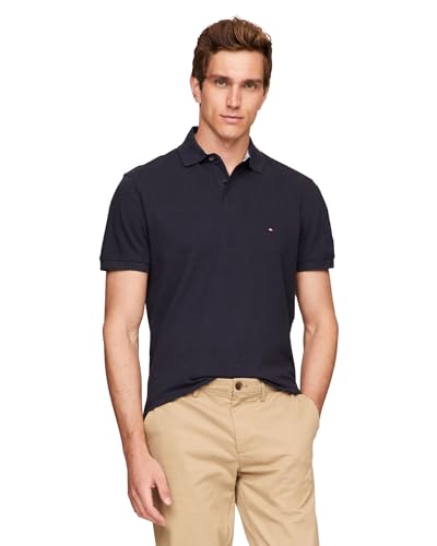 Tommy Hilfiger Mens Short Sleeve Polo Shirts in Regular Fit with Stretch and Organic Pique Cotton