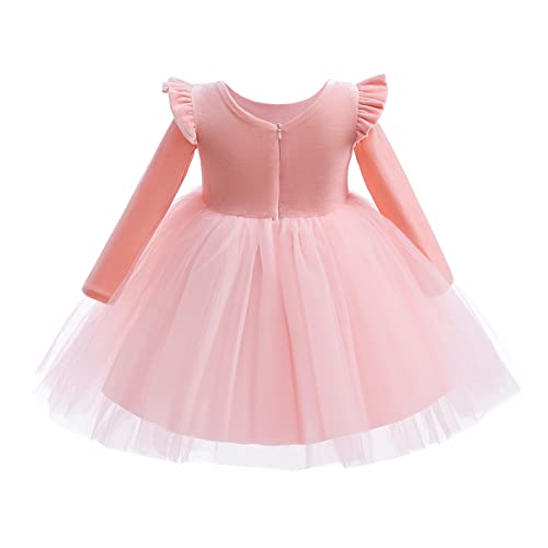 Kids Girls Long Sleeve Ruffle Velvet Tulle Tutu Dress Elegant Princess Dress for Spring Fall Winter4