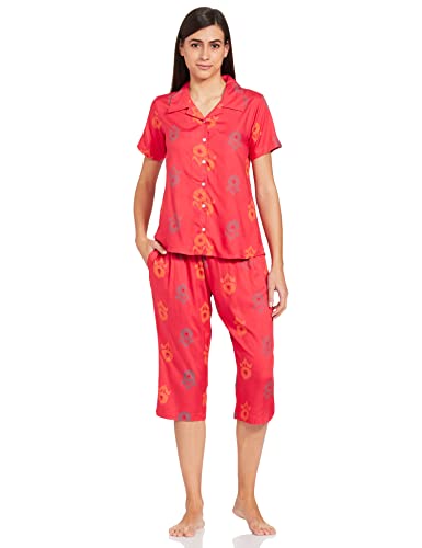 Image of Longies Women's Rayon Capri Nigh Suit Regular Set (LGRCSSYV001 Red023 XL)
