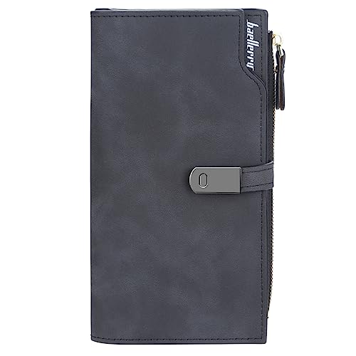 HNOOM Portafoglio Donna in Pelle Sintetica Liscia e Morbida, Grande e Lungo, Portamonete con Cerniera e 24 Scomparti per Carte (Nero-L)