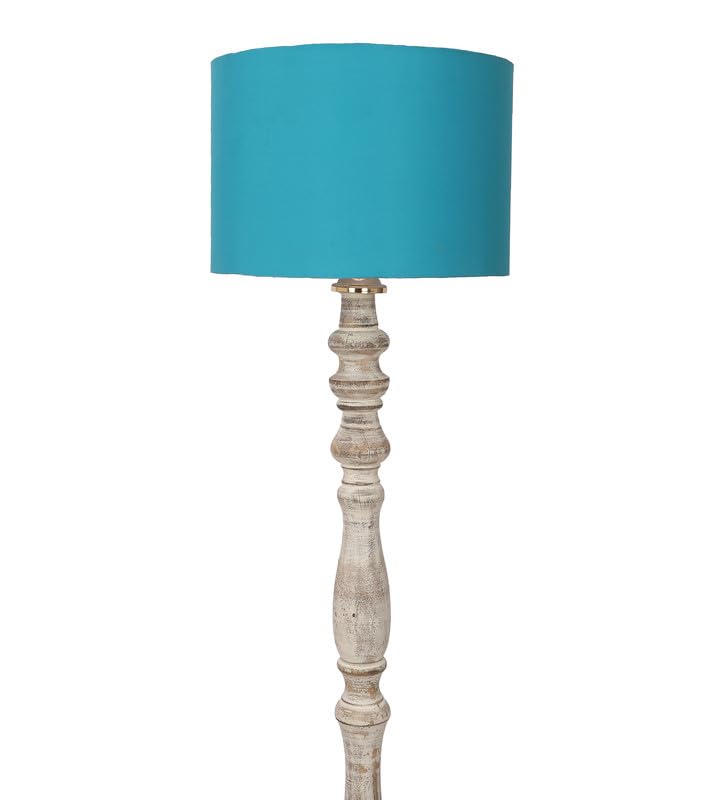Image of tu casa Mango Wooden Floor Lamps with Aqua Shade for Home Decor, Bedrooms Corner, Living Room, Gifting, Diwali Decoration, Hall, Office, Study Room (Height: - 56 inch) - Bulb not Included