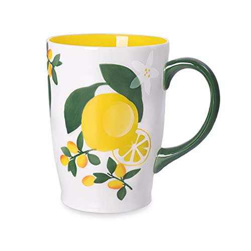 NymphFable Tazas para Cafe de Cerámica 20 oz tazas de Limón 100% Pintado a Mano Mejor Regalo