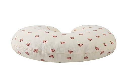 Image of Onacosht Muslin Nursing Pillow Cover Soft 100% Cotton Feeding Pillow Slipcover Fits Standard Infant Nursing Pillow for Boy and Girl, Rainbow Printing