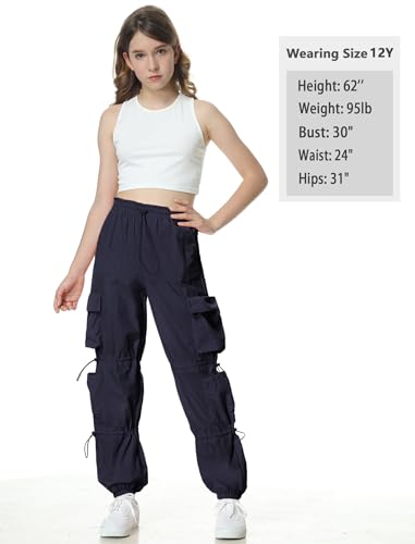 Image of EXARUS Girls Parachute Pants Cargo Hip Hop Wide Leg Baggy Y2K Teen | Tween Casual School Dance Streetwear with Pockets Elastic Waist Youth Junior Kids Bottoms Hiking 8-14Y