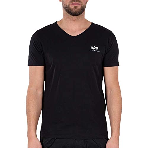 T-shirt Alpha Industries V-neck basic col v manches courtes homme en coton uni noir