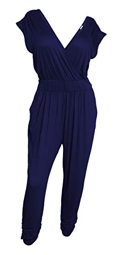 eVogues Plus Size Deep V-Neck Jumpsuit Navy...