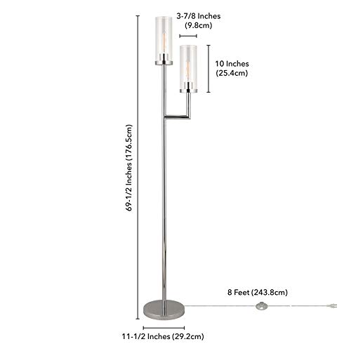 Basso 2-Light Torchiere Floor Lamp With Glass Shade In Polished Nickel/Clear #TOP4
