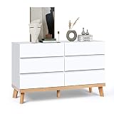 YIGOBUY 6 Drawer Double Dresser White Dresser for Bedroom Chest of Drawers Large Storage Cabinet Whi