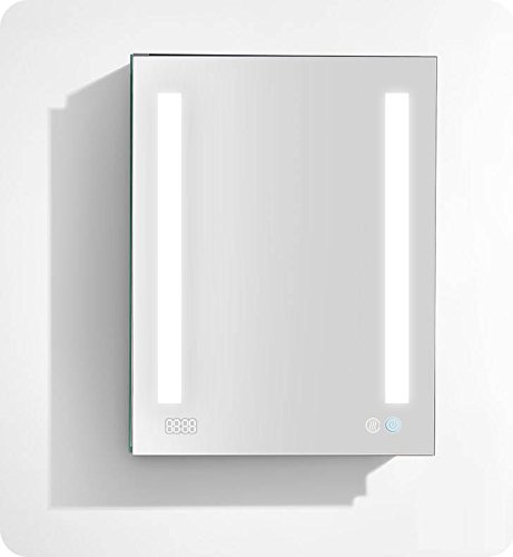 AQUADOM Mirror Glass Cabinet For Bathroom SignatureRoyale- With Dimable LED Light- Integrated Clock & USB Ports With Outlets-Recessed & Surface Mount-Defog Mechanism (24in x 30in x 5in (Left Hinged))