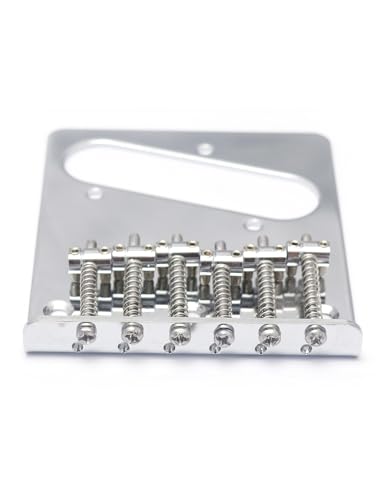 Metallor Guitar Bridge Vintage Style Top Loader Bridge or String Through Body Bridge 6 Saddles Compatible with 6 String Tele Telecaster Style Electric Guitar Parts Accessories Chrome.