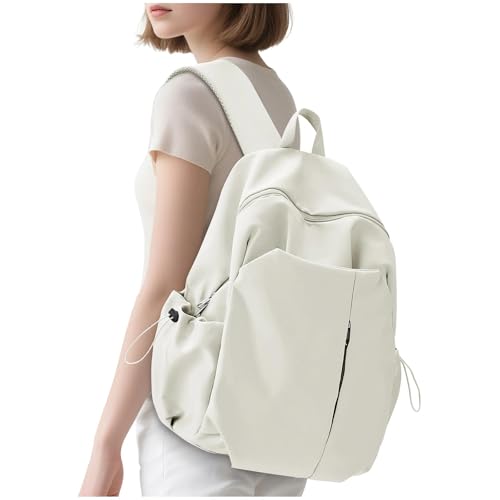 HYC00 Mochila Escolar Grande Adolescente Niña Mochilas Colegio Ligera Mochila Instituto Mochilas Universitaria Mujer Portatil Compartimentos Casual Backpack para Escolar Viaje Trabajo,Beige