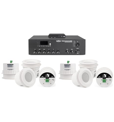 Pure Resonance Audio Sound Masking System With 8 C3 Ceiling Speakers, 60 Watt Bluetooth Mixer Amplifier, And Speaker Wire (11 Items)