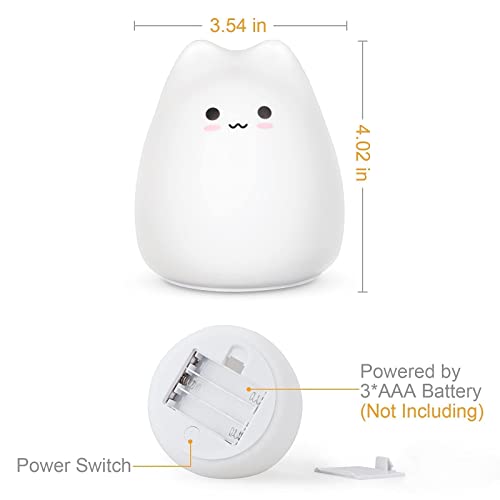 Led Cat Night Light For Kids, Cute Nursery Color Changing Kids Night Light With Tap Control, Battery Powered Squishy Silicone Soft Cat Lamp Christmas Gifts For Kids Baby Girls Boys Children Toddler #TOP3