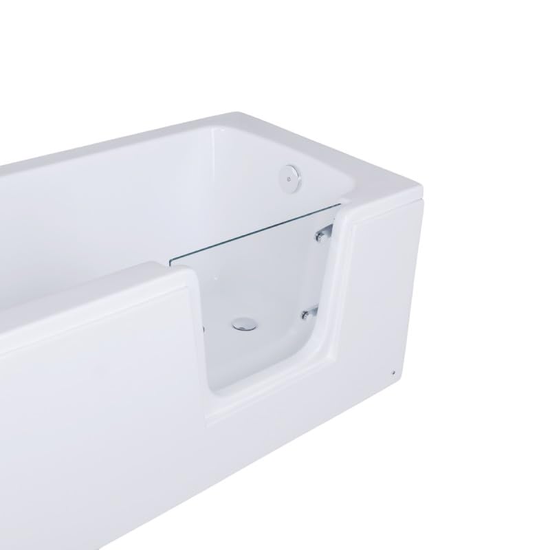 BELVIT Bañera para personas mayores, 170 x 75 cm, bañera con puerta, entrada derecha, bañera de ducha de acrílico sanitario, bañera rectangular con marco de acero inoxidable, patas ajustables en