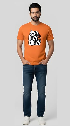 Image of Men's Cotton T-Shirt, Character-Inspired Lazy But Crazy Text T-Shirt Printed for Men and Boys, Round Neck, Half Sleeve, Regular Fit