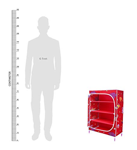 Image of Little One'S | 4 Shelves Baby Foldable Wardrobe | Aquatic Red (Made In India) - Fabric