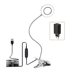 KYOTECH Lampe de Bureau à Pince 7W Lampe-Clip Dimmable 52LEDs 3 Modes de Couleur 10 Niveaux de Luminosité Lampe Clipsable Lampe de Lecture 360 ° Col de Cygne Flexible Lampe de Chevet