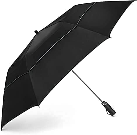 EEZ-Y Travel Umbrellas for Rain - Wind Resistant w/Open Close Button - UV Black