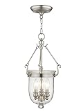 Livex Lighting 5083-91 Jefferson 3 Light Brushed Nickel Bell Jar Hanging Lantern with Seeded Glass