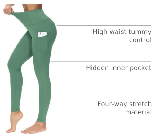 Image of THE GYM PEOPLE Thick High Waist Yoga Pants with Pockets, Tummy Control Workout Running Yoga Leggings for Women